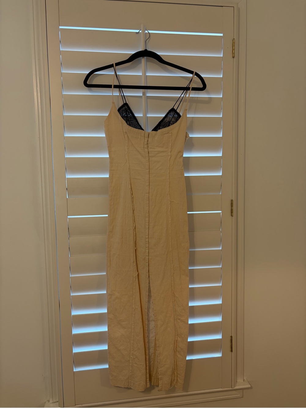 Zara Cream Slip Dress with Black Lace Trim